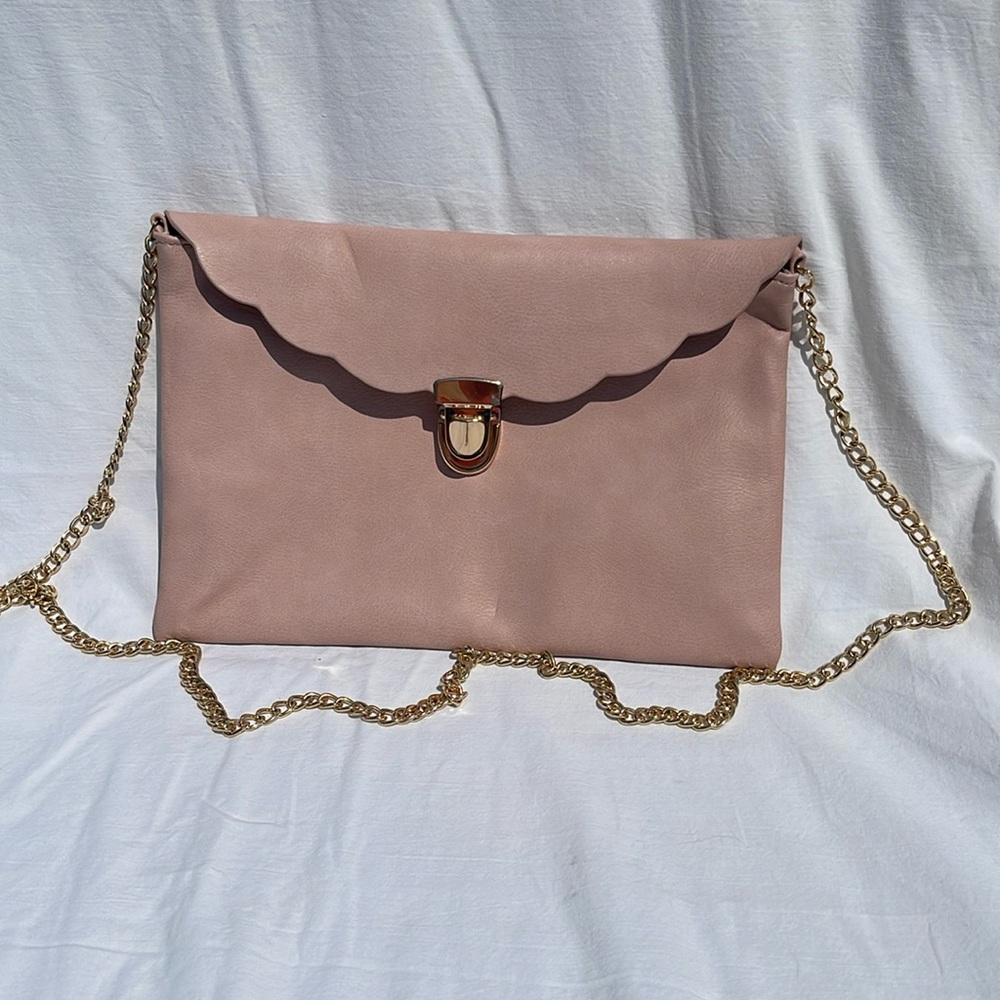 Clutch purse with gold chain strap